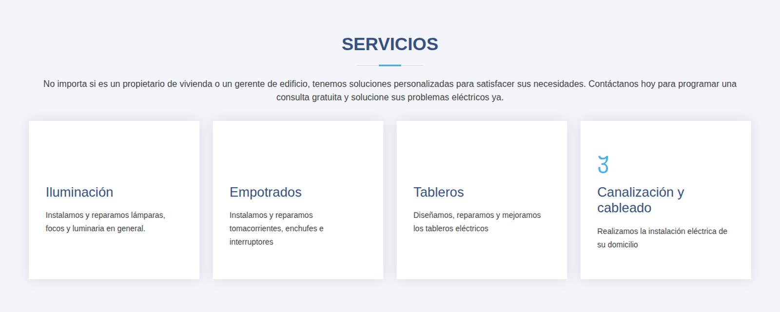 Sección de servicios del sitio de servicio eléctrico a domicilio